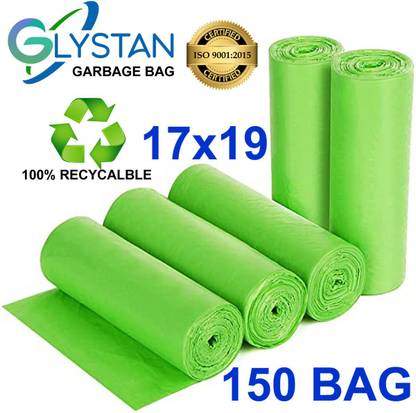 GLYSTAN Garbage bag green 17x19 pack of 5x30 ( 150,piece ) Small 15 L Garbage Bag  Pack Of 150