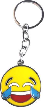 GCT Smiley Emoji Laughing Face Tears of Joy Emoticon (KC-10) Yellow Metal Keychain for Car Bike Men Women Keyring Key Chain