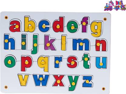 DIGI HomeKart wooden colorful learning educational abcd puzzle board for kids / toddler with knobs regular size color toy games for children creative learning kids(size 30 x 1 x 23cm) (abcd SMALL)