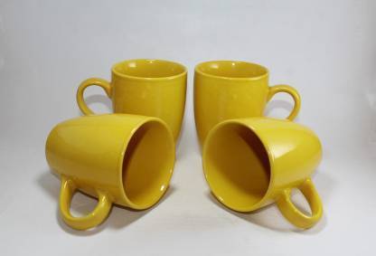 KVA 4PC Set Modular Glossy Yellow Colour Coffee/ Milk Set ( Pack of 4, 250 ml ) Ceramic Coffee Mug