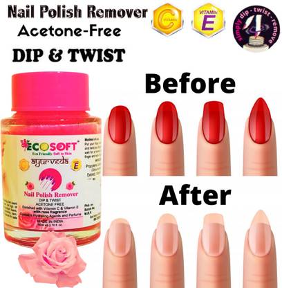 ECOSOFT AYURVEDA PREMIUM-Instant Dip & Twist, Nail Polish Remover - Acetone Free, Enriched with Vitamin C or Vitamin E with ROSE Fragrance. Contains Hydrating Agents & Perfume.