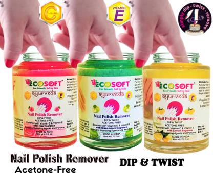 ECOSOFT AYURVEDA Ultimate Premium Dip & Twist Instant Nail Polish Remover - Acetone Free, Enriched with Vitamin C or Vitamin E with Green Apple or Rose & Lemon Fragrance.Contains Hydrating Agents & Perfume. ( 3 Pack )