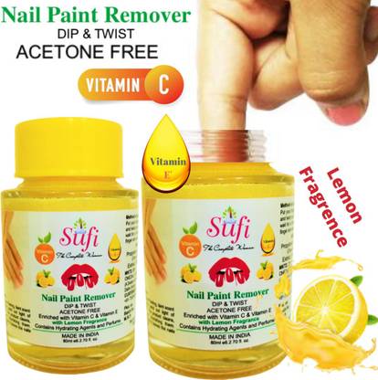 sufi REMIUM QUALITY Dip & Twist Instant Nail Paint Remover With LEMON Fragrance: - Acetone Free, Enriched with Vitamin C or Vitamin E. ( PACK OF 2 )