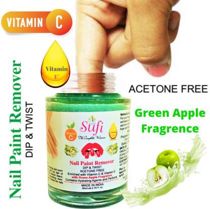 sufi PREMIUM QUALITY Dip & Twist Instant Nail Paint Remover With GREEN APPLE Fragrance: - Acetone Free, Enriched with Vitamin C or Vitamin E.