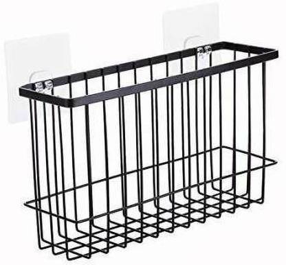 SONANI Bathroom Shampoo Shower Caddy Hanging Storage Holder for Metal Wall Mounted Self Adhesive Sink Sponge Basket Kitchen Rack Cosmetic, Shampoo, Conditioner, Oil Bottle Stand Stainless Steel Wall Shelf (Number of Shelves - 1, Black) Steel Wall Shelf