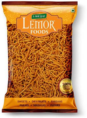 Lemor Tikha Sev (400 GMS, 2 Packets of 200 GMS Each) | Spicy Pure Besan Namkeen Snacks for Foodie Indian