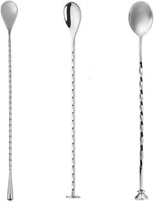 Rengvo Stirring Spoon, Long Handle Mixing Spoons, Stainless Steel Cocktail Spoon, Twisted Mixing Spoon with Knob Spiral Pattern, Cocktail Mixing Stirrer Set, Bar Gift Set Steel 30 cm Stirrer