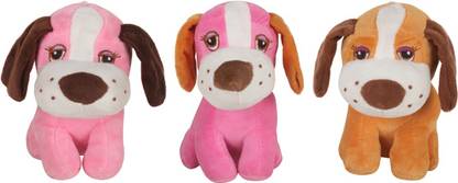 Danr Plush Dolly Dog Stuffed Animal Toy for Birthday Gift Pack of 3 Pink & Tan  - 22 cm