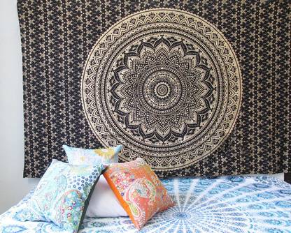 Craft Kala Black Gold Ombre Mandala Flag` Tapestry