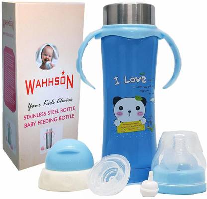 WAHHSON 3 in 1 Baby Feeding Bottle Thermo-Steel Multifunctional-Sipper, Nipple & Straw, Baby Feeding Bottle, Baby Milk Feeding Bottle, Water Feeding Bottle - 240 ml