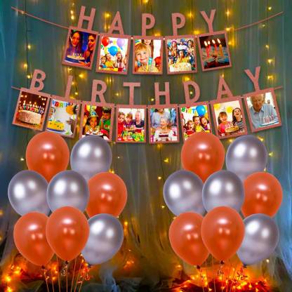 Cakeshala Happy Birthday Rubber, Metal, Paper Banner, 42 Piece, Rose Gold
