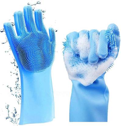 Se7en Magic Silicon Dish Washing Gloves Latex-Free Scrub Cleaning Hand Gloves Wet and Dry Glove