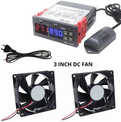 TechSupreme STC-3028 , 2 3 Inch Cooling Fan 2 Pin AC Power Cord (Cable) 2 mtrs, AC 220V Adjustable Digital Thermostat 10A Temperature Humidity Regulating Device for Incubator/Poultry with NTC Sensor Temperature Sensor and Controller Temperature Sensor and Controller Electronic Hobby Kit