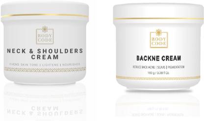 body code Combo- Backne Cream Formulated With Mushroom & Tea Tree Oil Extract( 100 gm) + Neck & Shoulder Cream ( 100 gm) |To Lighten , Smoothen and Even Skin Tone | For All Skin Types | Pack of 2
