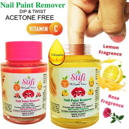 sufi PREMIUM QUALITY Dip & Twist Instant Nail Paint Remover With ROSE & LEMON Fragrance: - Acetone Free, Enriched with Vitamin C or Vitamin E.