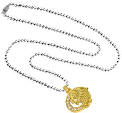 M Men Style Cubic Zirconium Moon Disc Lion Face Locket With Chain Gold-plated Zinc, Crystal