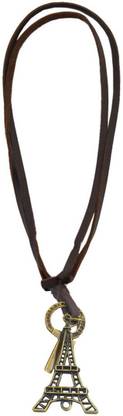 M Men Style Mens Womens Brown Eiffel Tower Necklace Paris France Locket With Adjustable Leather Cord Chain Bronze, Leather