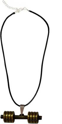 M Men Style Bodybuilding Barbell Dumbbell Charm SPn001004 Zinc, Leather Pendant Set