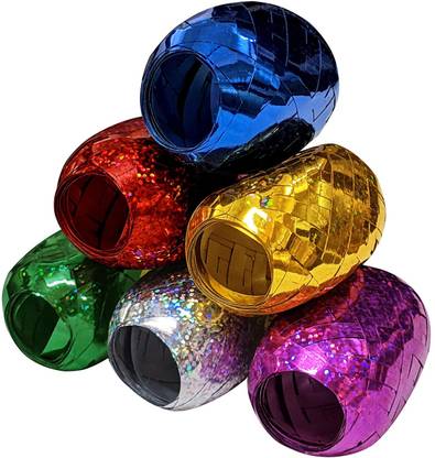 IKIS 6 Pcs/Lot 5mm x 10M Balloon Ribbon Roll DIY Gifts Crafts Foil Curling for Wedding Birthday Gift Wrapping Party Decoration Supplies Kids Baby Show Party Gifts METALLIC CURLING RIBBON (Glitter Shine) Red Sheer Ribbon
