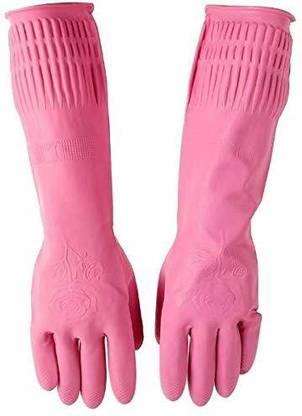 ALVIRO Reusable Latex Kitchen Dish-Washing, Cleaning Gloves, Long Length Wet and Dry Glove