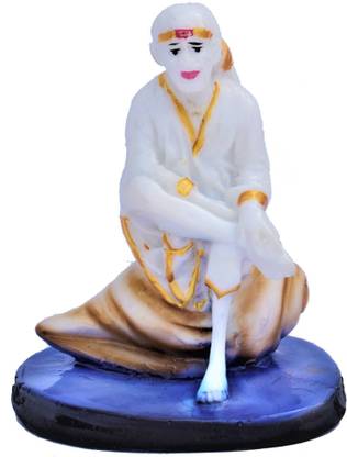 Real Craft Omm Sai Ram Murti | Lord Sai Baba Idol Sitting On Sankha | Holy Blessing Statue for Car Dashboard | Religious, Home Decor Decorative Showpiece  -  12 cm