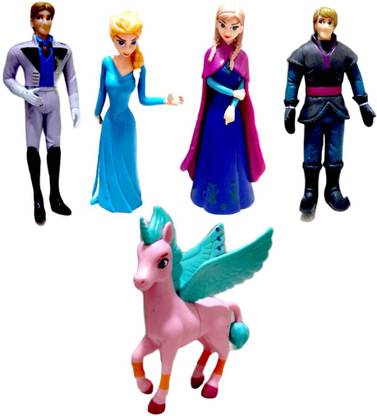 RVM Toys Frozen Characters Movie Dolls Elsa Anna Unicorn Hans Krist PVC Action Figures Toy Cake Topper Multi Color - 5pcs/set