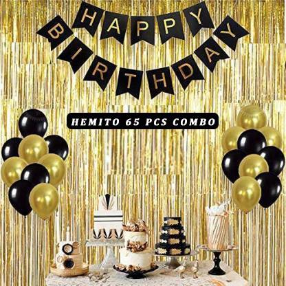 Prihit Premium look Solid 50 Gold, Black Metallic Balloons, Paper Happy Birthday Banner