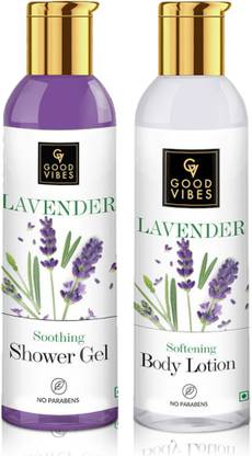 GOOD VIBES Soothing Shower Gel (Body Wash) - Lavender and Softening Body Lotion - Lavender Combo