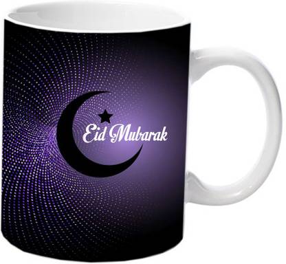 Murli Textiles MTM Eid Mubarak Printed Coffee (350ml) with Print in circle shape Ceramic Coffee Mug