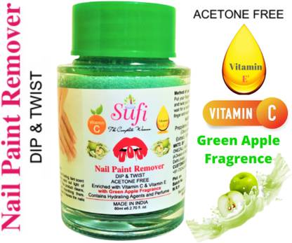 sufi PREMIUM QUALITY or Advanced Instant Nail Paint Remover! Dip & Twist! With GREEN APPLE Fragrance: - Acetone Free, Enriched with Vitamin E or Vitamin C.