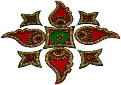 Avanti Creation Acrylic Decorative Readymade Rangoli for Floor Decoration Diwali Puja Functions Table Decorations-Reusable - 9 PCS Multiple Design Can Be Made Rangoli Stencil