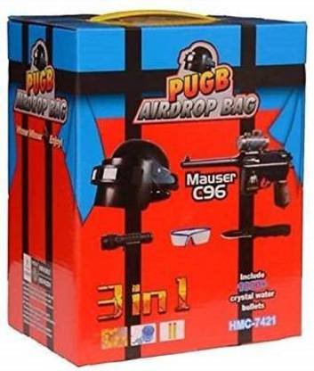 jmv 3 in 1 PUBG Gun Water Bullet Soft Bullet Dart Bullets Gun PUBG Airdrop Bag and Helmet -Players Unknown Battle Ground Toy Series.