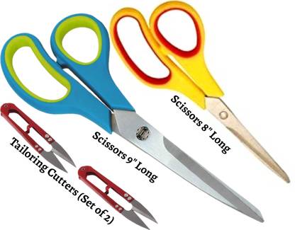 Upyukat Premium Quality Light Weight, Multipurpose Scissor, Sharp Stainless Steel Blades, Easy to Clean Non-Stick Coating, Ergonomic Handles, Best for Fabric/ Cloth, Kitchen and Gardening - Set of 2 Scissors (8" & 9" Long) Along with 2 pcs of Tailoring Cutter Scissors