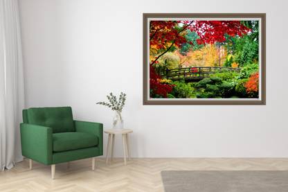 MH Decor 45 cm Beautiful Red Green Forest Scenery Nature With Frame Pattern Self Adhesive Sticker