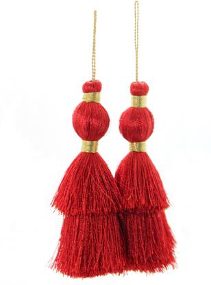 Fashionhaat Red Tassel Latkan Dome Shape with Double Layered Cut, Suitable For suit Kurtis Gown Saree Blouse Dupatta Lehenga (Set of 1 Pair)( Red) Brooch