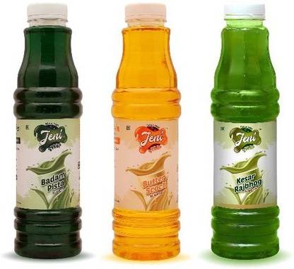 jeni Milk Sharbat Pack of 3 Flavors Badam Pista, Butter Scoch, Kesar Rajbhog /Non-Fruit Sharbats Synthetic Syrup Combo/Gift Pack/Summer Combo [700 ml each] [700 ml, 700 ml, 700 ml, Pack of 3]