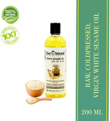 Zeroblend White Sesame Oil (UNMIXED, UNREFINED, COLDPRESSED - 100% PURE SAFED TIL OIL) 200ML Sesame Oil PET Bottle