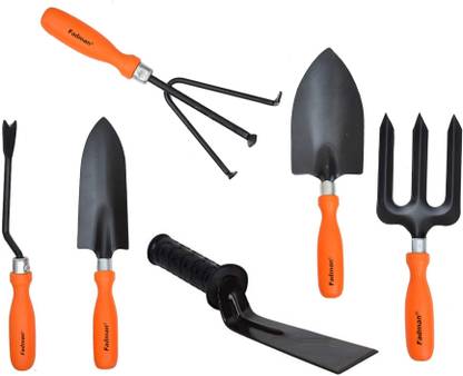 FADMAN Basic Tool For Gardening (Weeder, Cultivator, Big Trowel, Small Trowel, Garden Fork, Khurpa) Garden Tool Kit