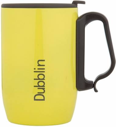 DUBBLIN Refresh Unbreakable Double Wall Insulated with Handle and Lid, Wide Mouth Keeps beverages Hot & Cold, Yellow Stainless Steel Coffee Mug
