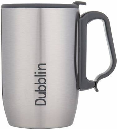 DUBBLIN Refresh Unbreakable Double Wall Insulated with Handle and Lid, Wide Mouth Keeps beverages Hot & Cold, Silver Stainless Steel Coffee Mug