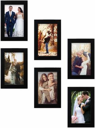 Synthetic Set Of 6 Photo Frames (4"X6"-6Pcs) Black, Rectangular, wall mount(picture frame) Canvas Art
