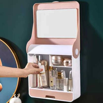 D-mark Wall Mount Makeup Organizer,Dustproof & Waterproof Cosmetics Display Cases,Makeup Storage Box. Waterproof and dust proof, You can hang it in the bathroom, bedroom, living room and other places with clean walls. Waterproof and dust proof, You can hang it in the bathroom, bedroom, living room and other places with clean walls. Vanity Box