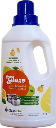 Clean Chem Glaze Dishwash Disinfect & Clean ,-01 Piece-1 L/Prevents scratches on delicate cookware also soft on hands/Get sparkling clean utensils with one spoon only/Removes stubborn malodour from plastic/Added Fragrance that lasts long/Environment friendly/Cleans in Seconds/Kills 99.99% Viruses, Germs & Bacteria, Remove tough grease Dishwashing Detergent