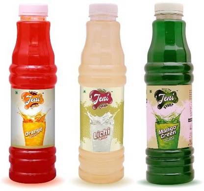 jeni Sharbat & Soda Pack of 3 Flavors - Orange, Lichi, Mango Green /Non-Fruit Sharbats Synthetic Syrup Combo/Gift Pack/Summer Combo [700 ml each] [700 ml, 700 ml, 700 ml, Pack of 3]