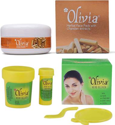 Olivia Natural Skin Care Set of Facial Bleach, Face Pack - Herb Bleach For Sensitive Skin 30g, Chandan Face Pack 80g