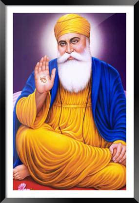 DBrush Guru Nanak Dev ji Religious Photo Frame With Glass Painting For Home and Office Digital Reprint 18 inch x 12 inch Painting