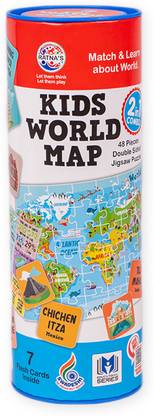 RATNA'S Kids world Map jigsaw puzzle with 7 double sided flash cards (48 Pieces) (1580)