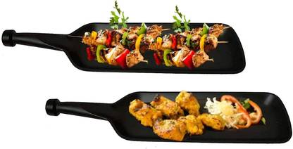 A R Handicraft Products Serving Platter Black Melamine, Bat Shape Platter With Sauce Bowl Dish Serving Set