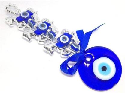 Dalvkot Evil Eye Nazar Suraksha with Horses Wall Hanging for Good Luck Prosperity Success Health Wealth Decorative Showpiece  -  16.5 cm