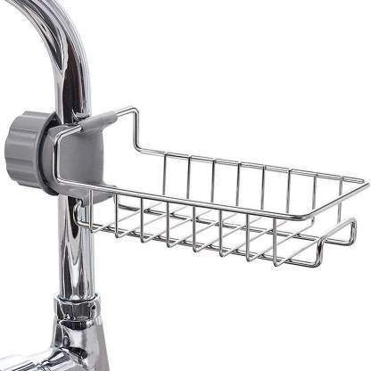 ArrayStyle Stainless Steel Sink Sponge Caddy Organizer,Tap Organiser Clip Storage Rack Practical Home Kitchen Faucet Shelf Snap-on Faucet Rack Drain Rack with Towel Holder for Soap, Sponges Sink Sponge Holder Sink Sponge Holder